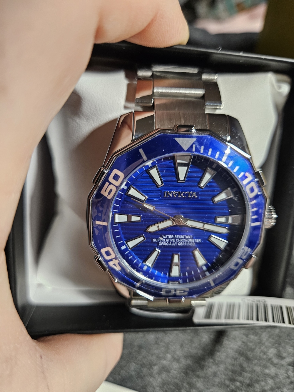 Invicta Diver Meridian Blue Dial Stainless Steel Watch with Blue Bezel